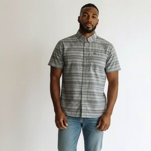 Tentree Linen Blend Striped Button Down Shirt Grey Blue Men’s XXL
